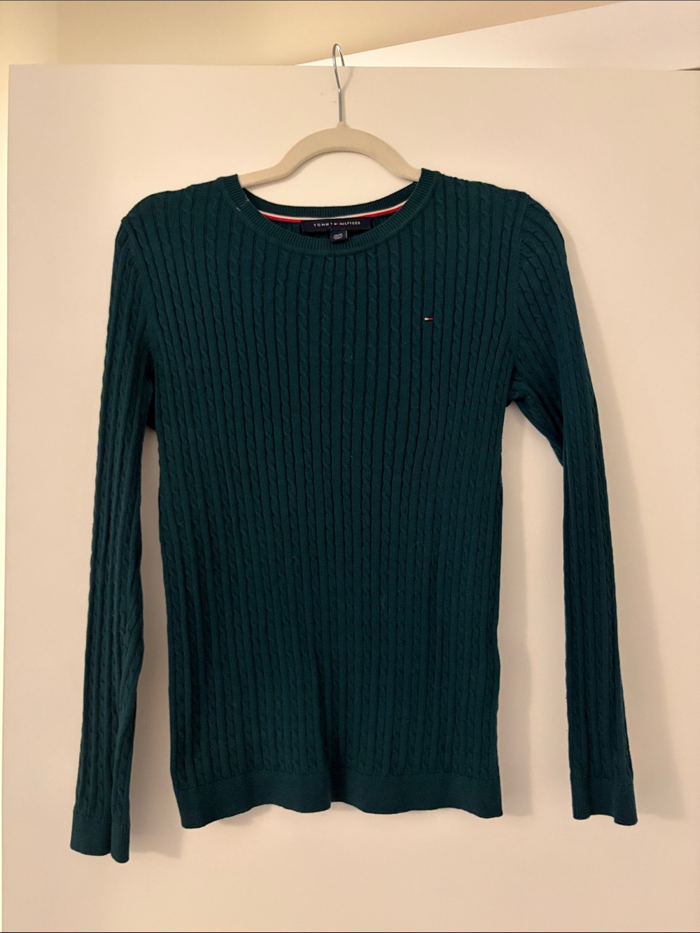 Tommy Hilfiger Women's Teal Cable Crewneck Sweater